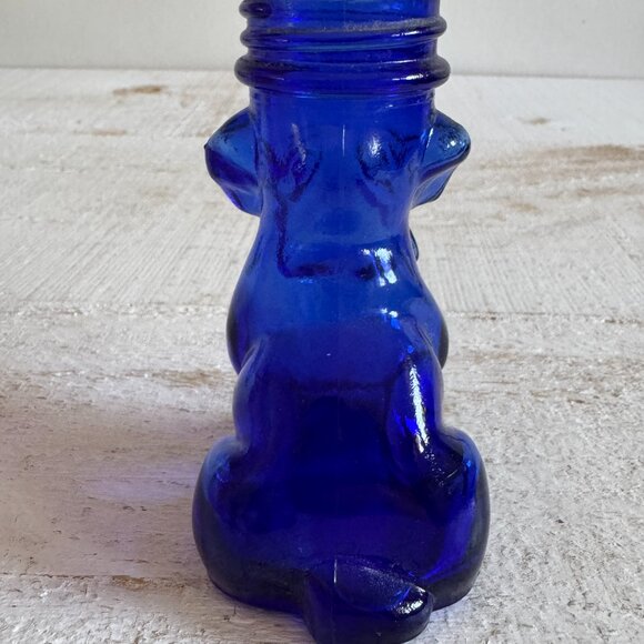 Vintage Cobalt Blue Glass Dog Candy Dispenser Bottle - Picture 3 of 7